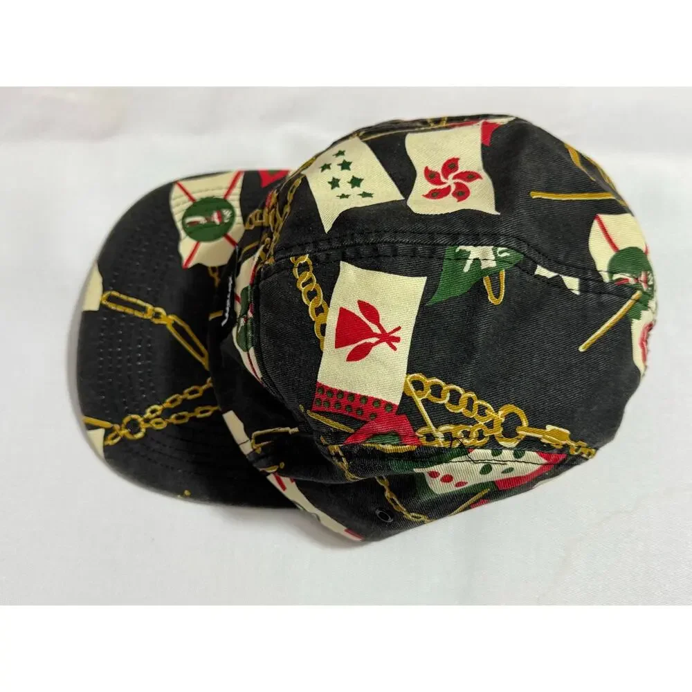 Vintage Stussy Nautical Flag 5 Panel Camp Cap Gold Chain Print Capz Hologram
